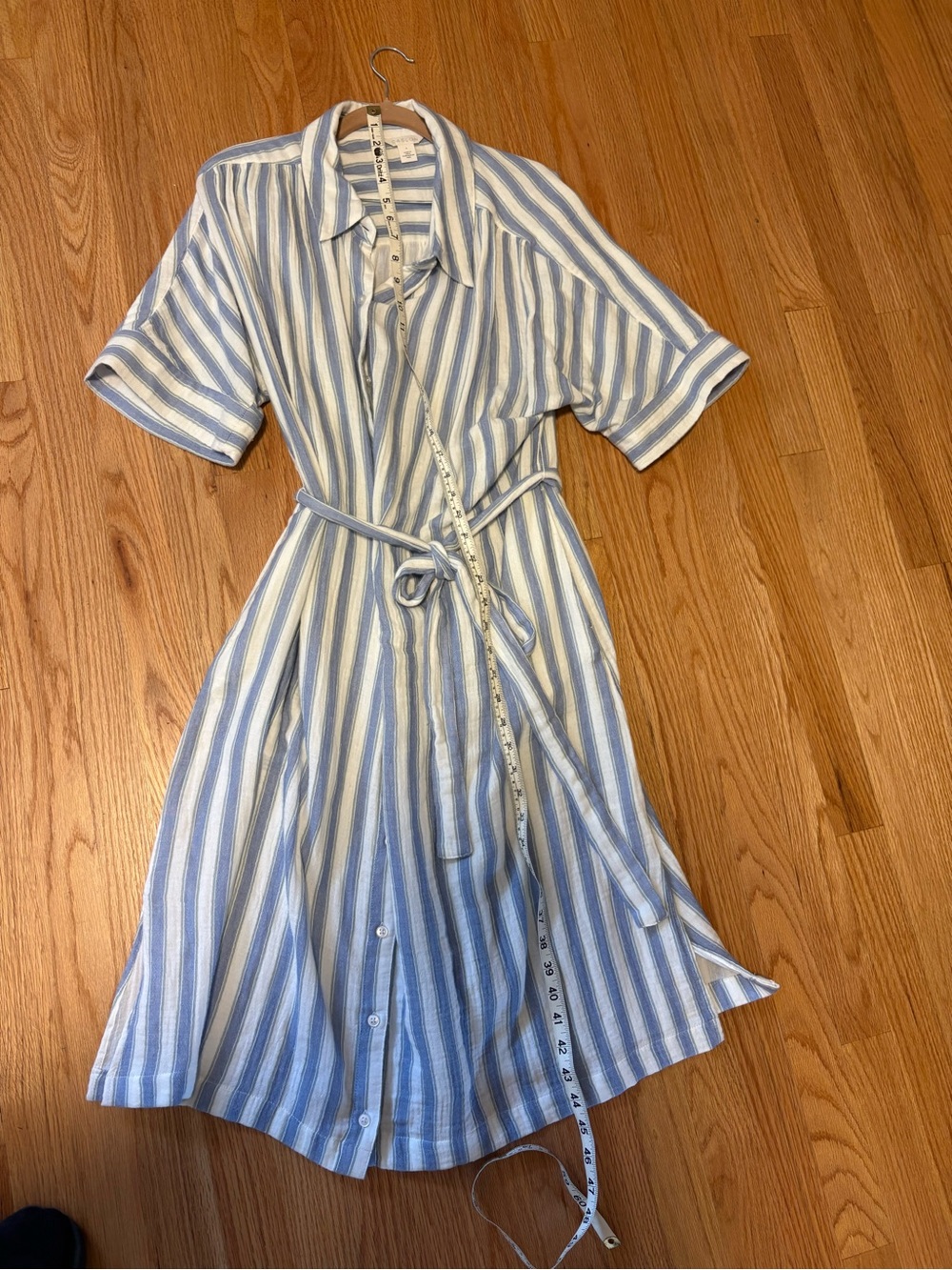 Caslon Blue and White Vertical Stripe Button-Down Shirt Dress